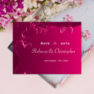 Carte Postale Faire-part Elégant Fuchsia mariage rose Enregistrer la date