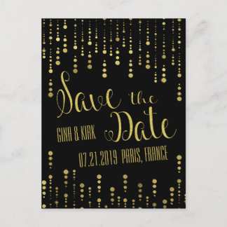 Carte Postale Faire-part Elegant Gold et Black Enregistrer la date
