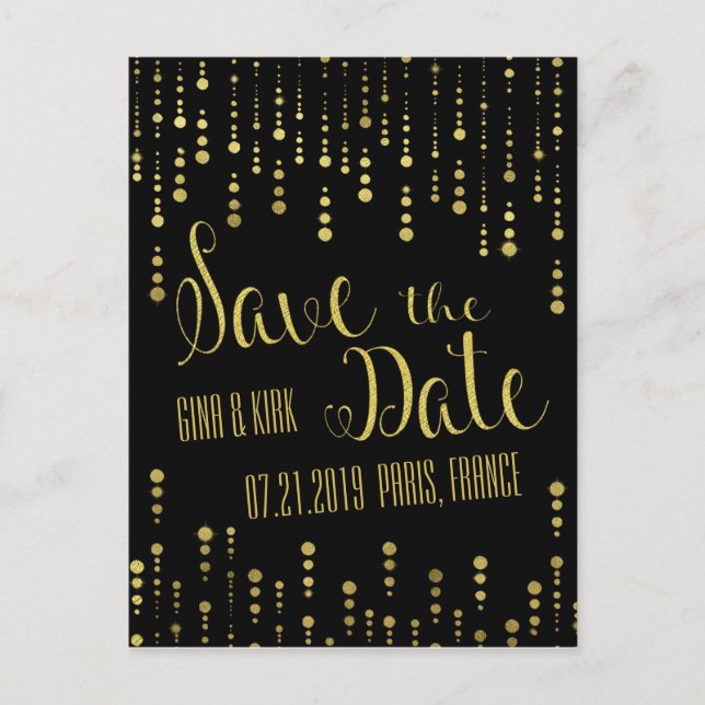 Carte Postale Faire-part Elegant Gold et Black Enregistrer la date (Devant)