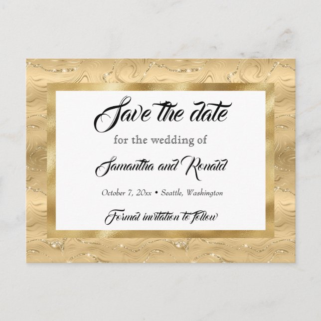 Carte Postale Faire-part Elégant Gold Faux Foil Wedding Enregistrer la date (Devant)