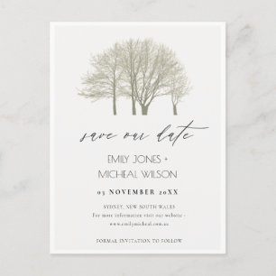 CARTE POSTALE FAIRE-PART ÉLÉGANT GRIS OR AUTOMNE ARBRES SAUVEGARDER LA DATE