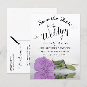 Carte Postale Faire-part Elégant Lilac Purple Rose Mariage Enregistrer la d