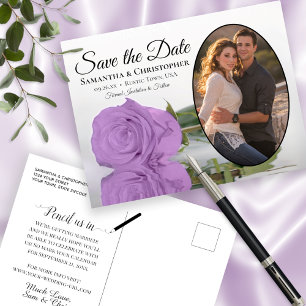 Carte Postale Faire-part Élégant Lilac Purple Rose Oval Photo Enregistrer L