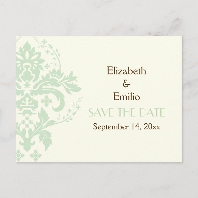 Carte Postale Faire-part Elégant mariage damask mint ivoire Enregistrer la  (Devant)