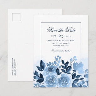 Carte Postale Faire-part Elégant Mariage d'aquarelle bleu-dusty Floral