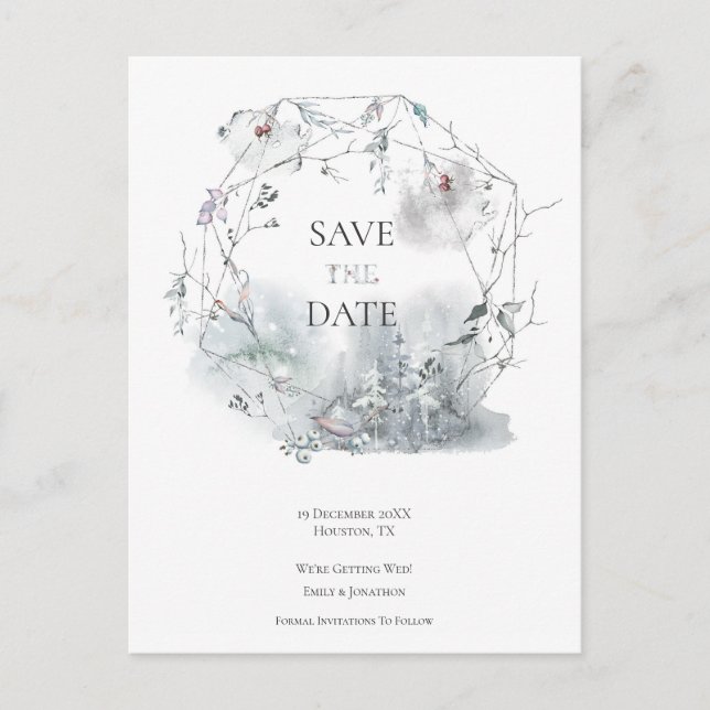 Carte Postale Faire-part Élégant Mariage De Foliage D'Hiver Enregistrer La  (Devant)