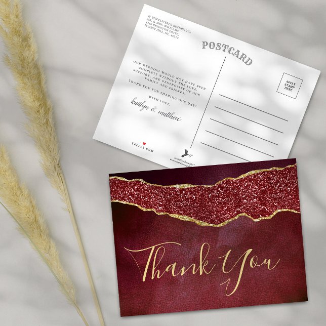 Carte Postale Faire-part Élégant Mariage de la Bourgogne Agate Merci (Créateur téléchargé)