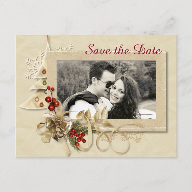 Carte Postale Faire-part Élégant Mariage de Noël avec photo Enregistrer la  (Devant)