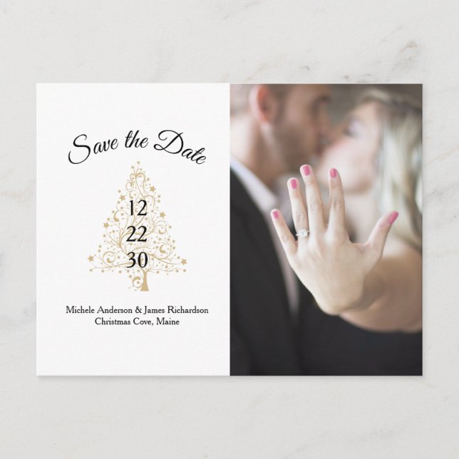 Carte Postale Faire-part Élégant Mariage D'Hiver Enregistrer La Date Photo (Devant)
