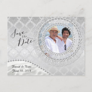 Carte Postale Faire-part Élégant Mariage Gay Argent Save the Date