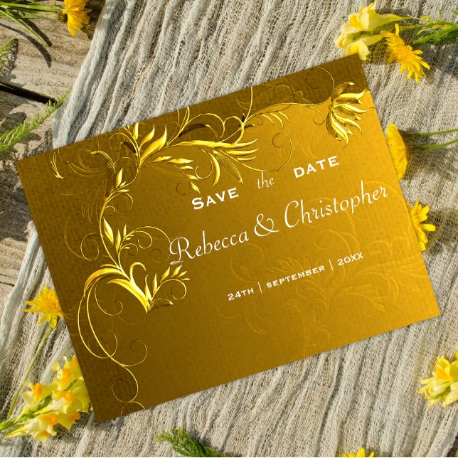 Carte Postale Faire-part Élégant mariage Gold Enregistrer la date (Créateur téléchargé)