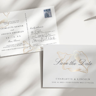 Carte Postale Faire-part Elégant mariage Golden Conch Enregistrer la date