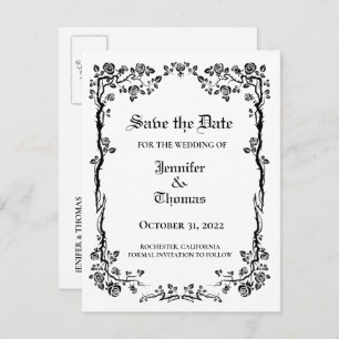 Carte Postale Faire-part Elégant mariage halloween enregistrer la date cart