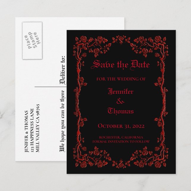 Carte Postale Faire-part Elégant mariage halloween enregistrer la date cart (Devant / Derrière)