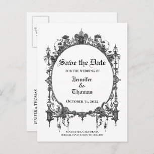 Carte Postale Faire-part Elégant mariage halloween enregistrer la date cart