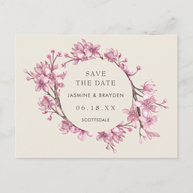 Carte Postale Faire-part Élégant mariage rose floral Enregistrer la date (Devant)