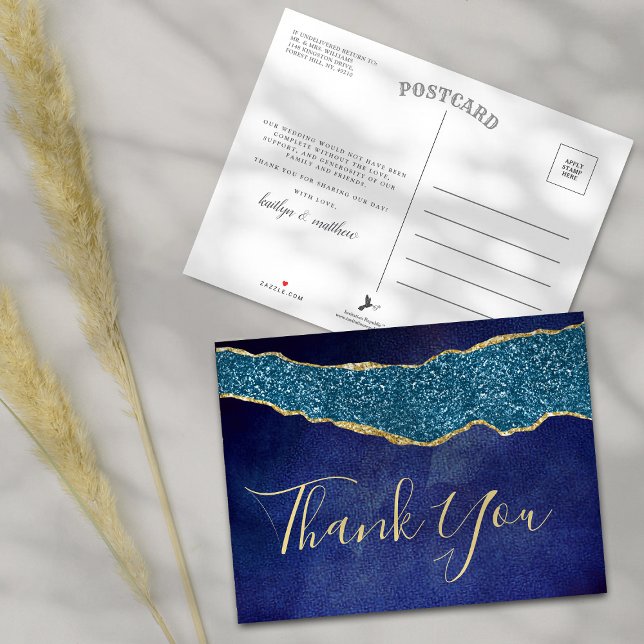 Carte Postale Faire-part Elégant Marine Blue Agate Mariage Merci (Créateur téléchargé)