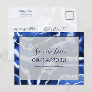 Carte Postale Faire-part Elégant Marine Marble Tie Dye Mariage Enregistrer