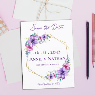 Carte Postale Faire-part Élégant minimaliste Joli violet Mariage floral