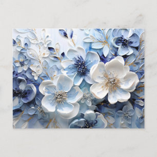 Carte Postale Faire-part Élégant Moderne Fleur Botanique Bleu Blanc