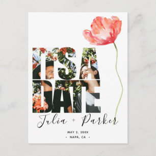 Carte Postale Faire-part Elégant Moderne Poppy Red Wedding Enregistrer la d