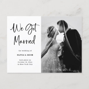 Carte Postale Faire-part Élégant noir et blanc  Mariage photo