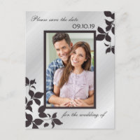 Élégant Noir Floral Argent Photo Enregistrer La Da