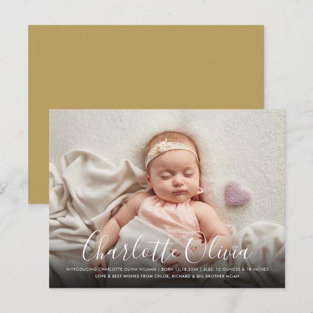 Carte Postale Faire-part Élégant nom de script Baby Photo Naissance (Devant / Derrière)