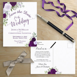 Carte Postale Faire-part Elégant Plum violet Roses mariage Enregistrer la d
