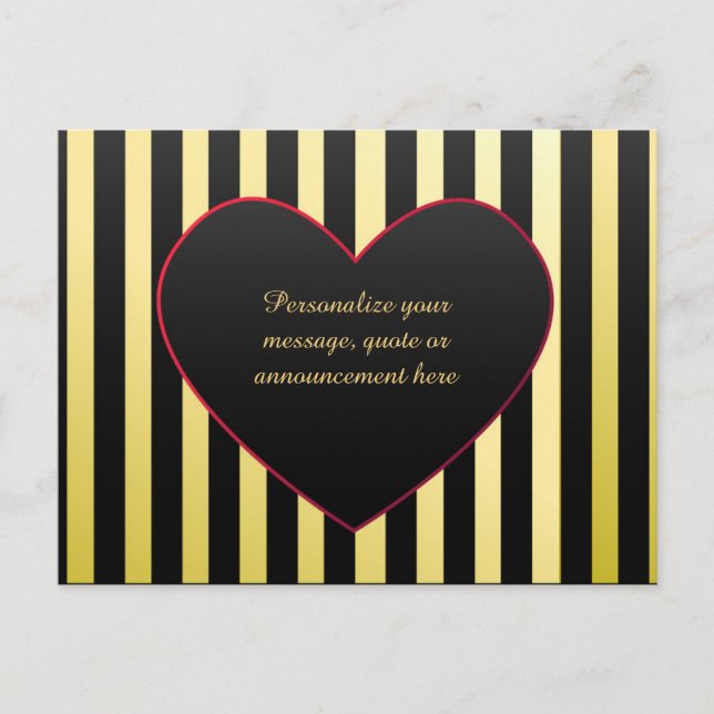 Carte Postale Faire-part Elégant & Romantique Gold Black Stripe Coeur (Devant)