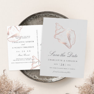 Carte Postale Faire-part Elégant Rose Gold Conch Wedding Enregistrer la dat