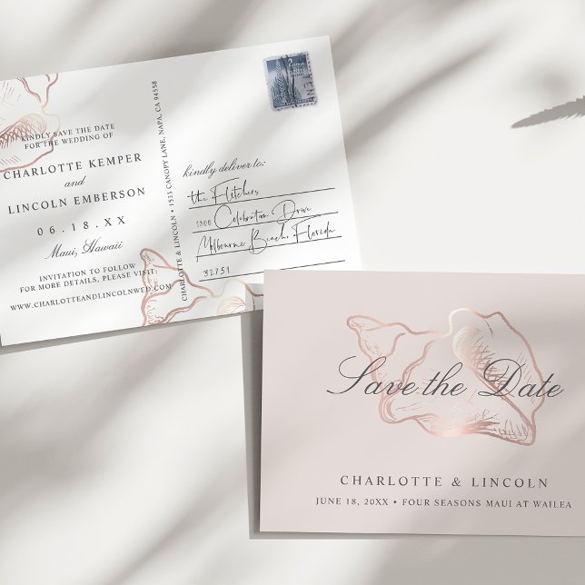 Carte Postale Faire-part Elégant Rose Gold Conch Wedding Enregistrer la dat (Créateur téléchargé)