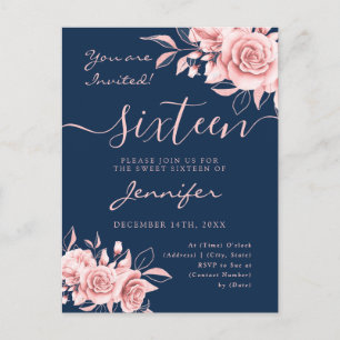Carte Postale Faire-part Elégant Rose Gold Sweet 16 Parties scintillant Flo