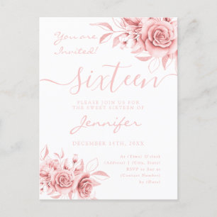 Carte Postale Faire-part Élégant Rose Gold Sweet 16 Parties scintillant Flo