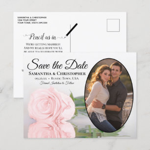 Carte Postale Faire-part Élégant Rose Rose Oval Photo Mariage Enregistrer L