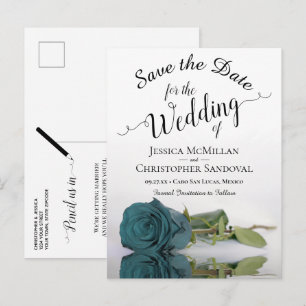 Carte Postale Faire-part Élégant Rose Turquoise Mariage simple Enregistrer 
