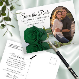 Carte Postale Faire-part Élégant Rose vert émeraude et photo Enregistrer la