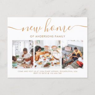 Carte Postale Faire-part Élégant Script Calligraphie 3 Photo New Home Movin