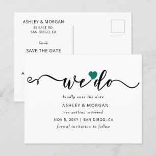 Carte Postale Faire-part Élégant script Coeur Turquoise Nous enregistrons l