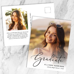 Carte Postale Faire-part Élégant Script Photo Overlay Graduation