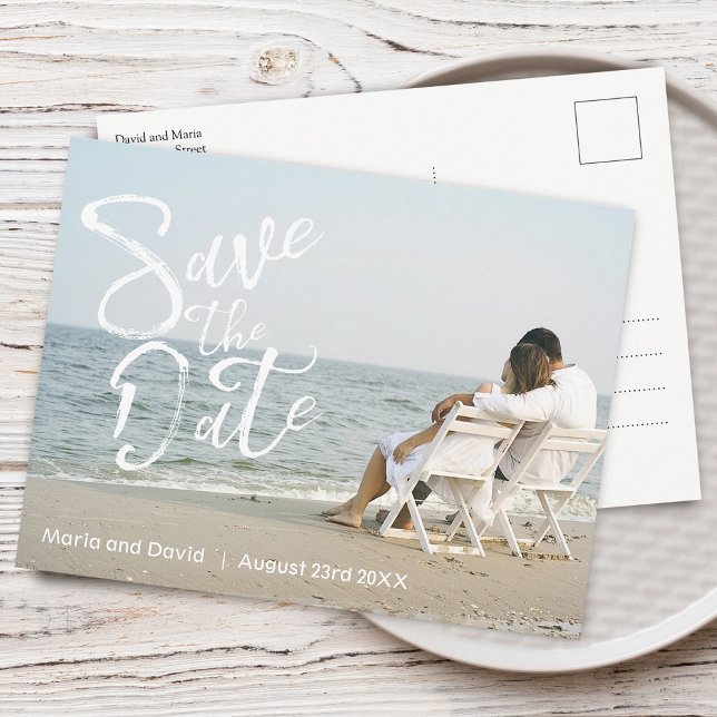 Carte Postale Faire-part Élégant Script Wedding Enregistrer la date (Elegant Script Wedding Save the Date Announcement Postcard)