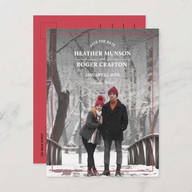 Carte Postale Faire-part Élégant Simple Bordure Photo Mariage Enregistrer l (Devant / Derrière)