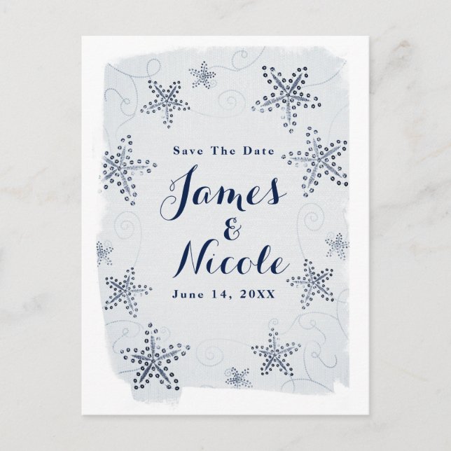 Carte Postale Faire-part Elégant Starfish & Sequins Beach Enregistrer la da (Devant)