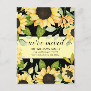 Carte Postale Faire-part Élégant Tournesol Aquarelle Floral Noir Déménageme