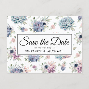 Carte Postale Faire-part Élégant Vintage Succulent Floral Enregistrer la da