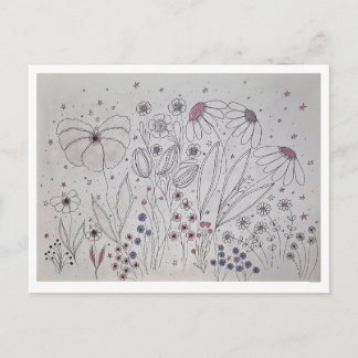 Carte Postale Faire-part Elegant Wildflower Meadow Line Art