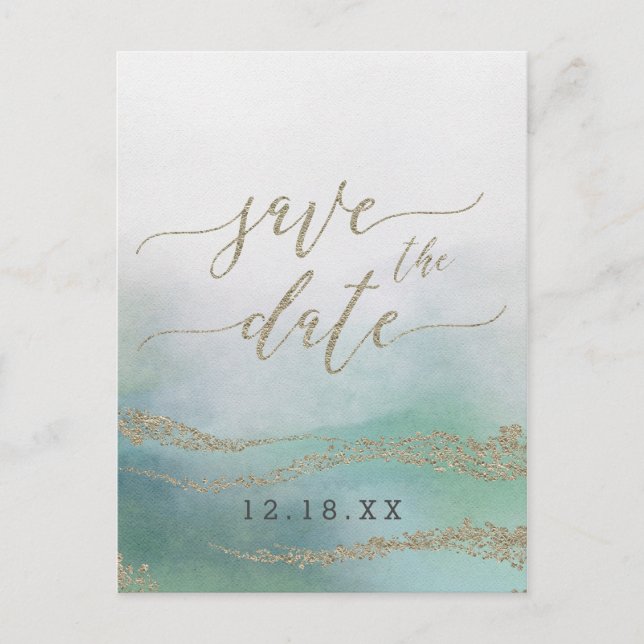 Carte Postale Faire-part Elégante aquarelle dans Mariage Océanique Enregist (Devant)