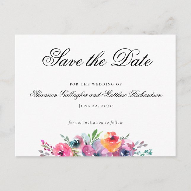 Carte Postale Faire-part Elégante aquarelle Floral Wedding Enregistrer la d (Devant)