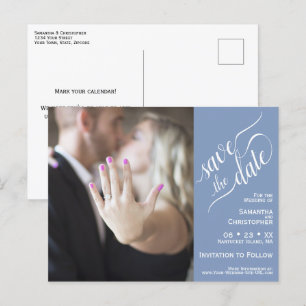 Carte Postale Faire-part Élégante calligraphie Mariage bleu Enregistrer la