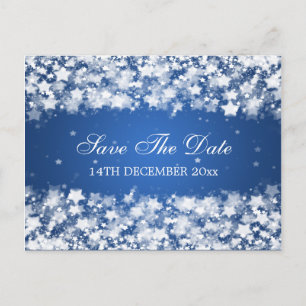 Carte Postale Faire-part Élégante Économie de Date Étoiles Bleues Éblouissa